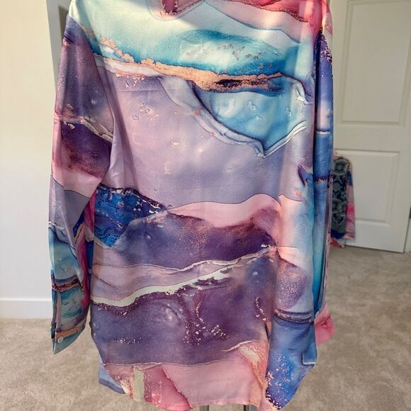 💼 Buyer Rated 5⭐️ Casual Marble Watercolor Print Long Sleeve Button Down Shirt. - Picture 4 of 9